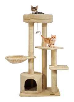 MAJIBAO Cat tree tower for Indoor cats and Kittens, Multi-level furniture with Plush Perch, Scratching Post, Cat toys, Hammock, and Cozy condo, Cat tree activity center 108 cm (Beige)  - Image 1