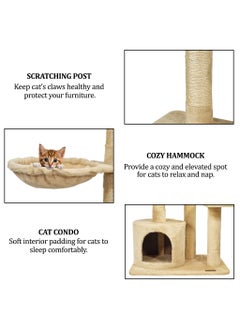 MAJIBAO Cat tree tower for Indoor cats and Kittens, Multi-level furniture with Plush Perch, Scratching Post, Cat toys, Hammock, and Cozy condo, Cat tree activity center 108 cm (Beige)  - Image 3