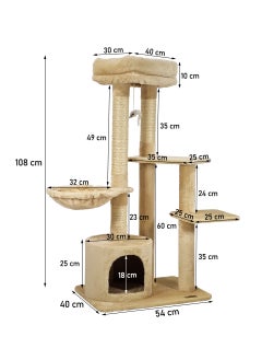 MAJIBAO Cat tree tower for Indoor cats and Kittens, Multi-level furniture with Plush Perch, Scratching Post, Cat toys, Hammock, and Cozy condo, Cat tree activity center 108 cm (Beige)  - Image 2