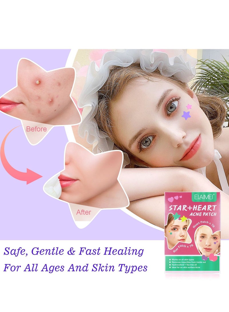 Excefore Acne Pimple Patches, Hydrocolloid Acne Stickers, Cover Dot for Blemish, Pimples, Whiteheads, Zit, Draw out Oil & Impurities, Absorb Fluid and Reduce Inflammation, Heart and Star Shapes (156pcs) - Image 3