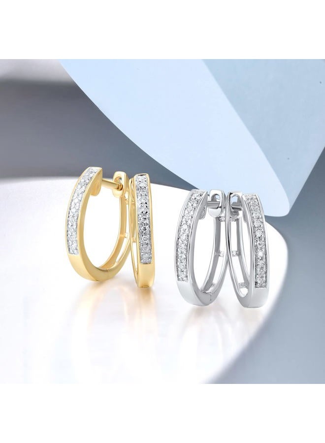 Santuzza 10K Solid Gold Genuine Diamond Dainty Huggie Hoop Earrings for Women, Gemstone Metal, Diamond - Image 3