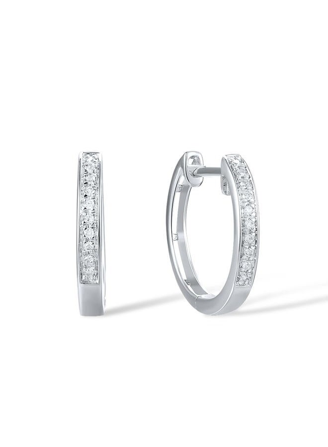 Santuzza 10K Solid Gold Genuine Diamond Dainty Huggie Hoop Earrings for Women, Gemstone Metal, Diamond - Image 1
