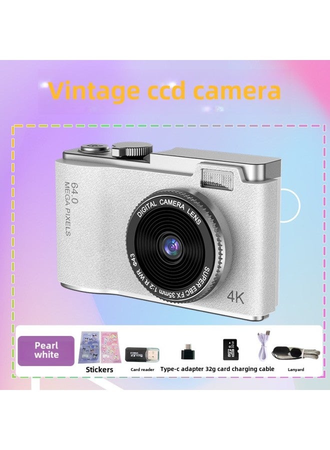 Explosions Student Entry-level Digital Camera Home HD Digital Camera Children Photo Mini Camera-Color:Lk03 White + 32g Memory Card + Card Reader + Free Sticker + Free Adapter - Image 1