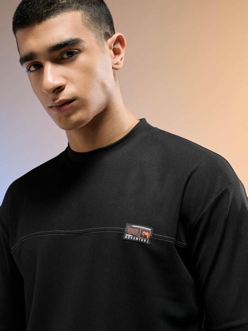 TECHNOSPORT Men's Oversized Solid Crew Neck Half Sleeve T-Shirt for Running, Gym & Sports - (MTP857BLK_Black_S) - Image 3