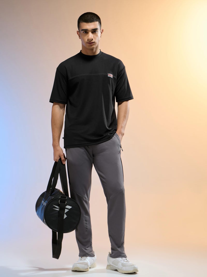 TECHNOSPORT Men's Oversized Solid Crew Neck Half Sleeve T-Shirt for Running, Gym & Sports - (MTP857BLK_Black_S) - Image 4
