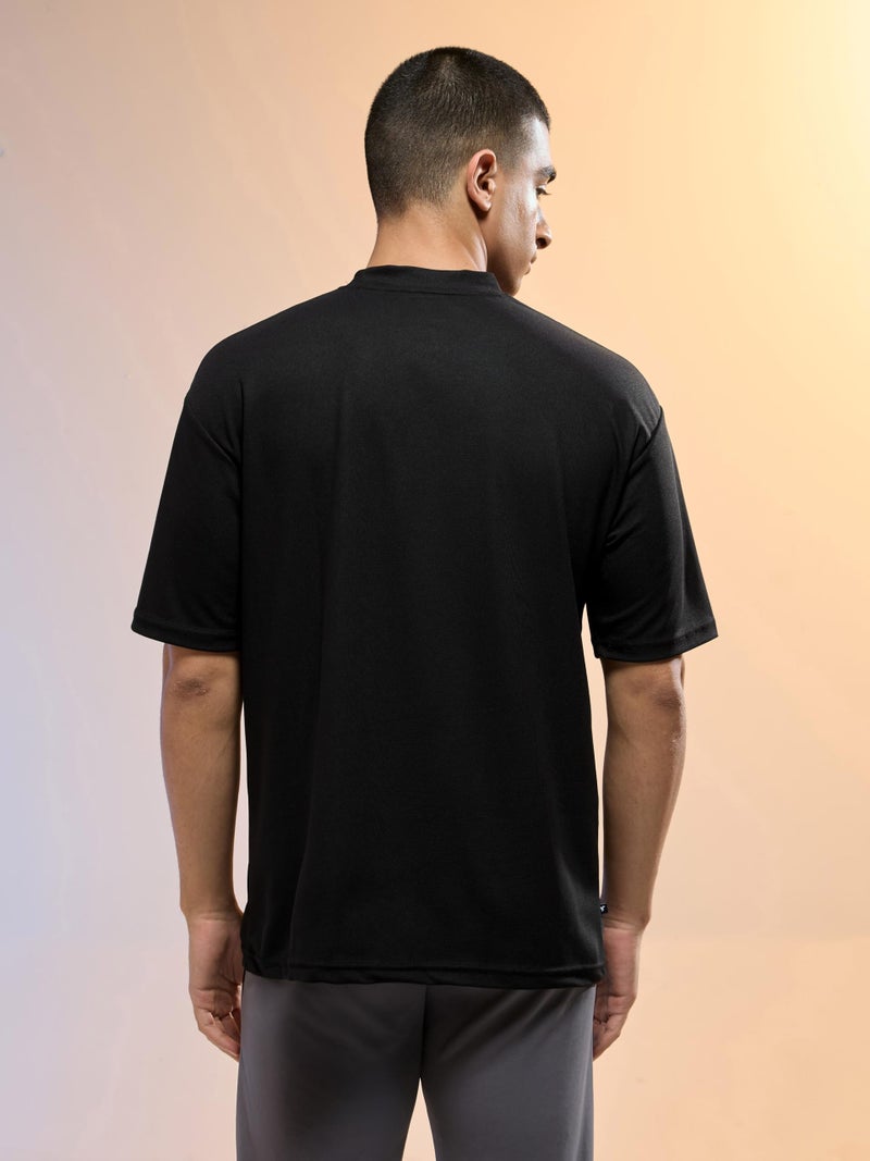 TECHNOSPORT Men's Oversized Solid Crew Neck Half Sleeve T-Shirt for Running, Gym & Sports - (MTP857BLK_Black_S) - Image 2