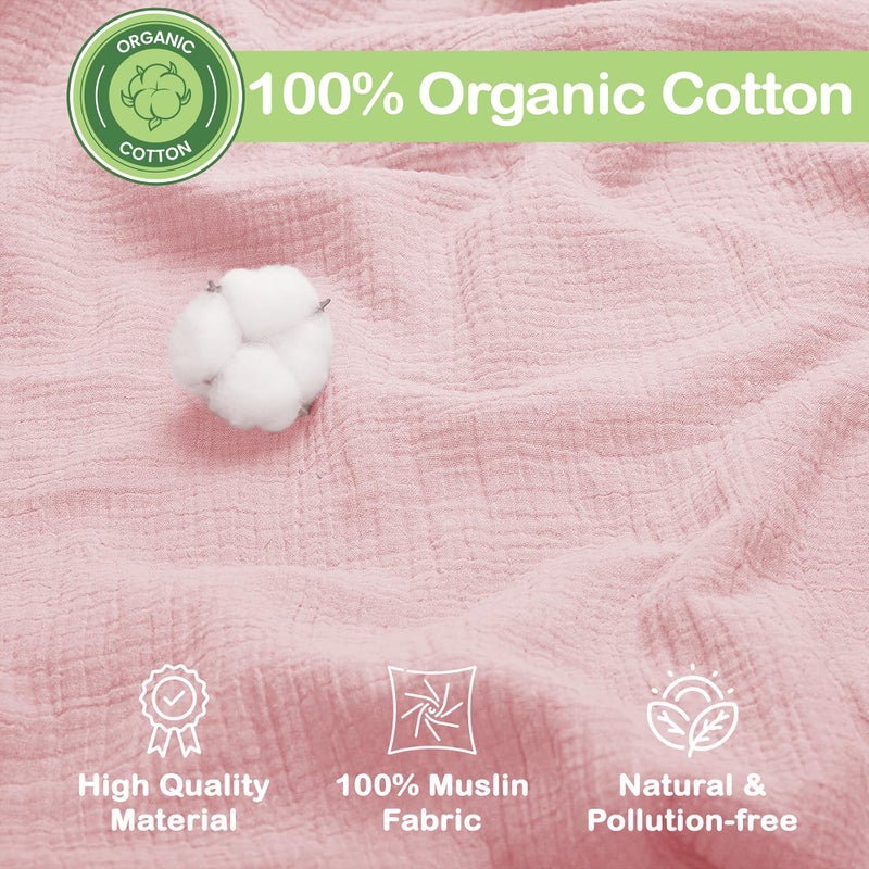 infancie 100% Organic Cotton Muslin Baby Blanket - 47 x 47 Inch Breathable Baby Swaddle Blanket, Hypoallergenic Double-Layer, Soft Newborn Baby Blanket for Everyday Use (Light Pink/Light Purple) - Image 3