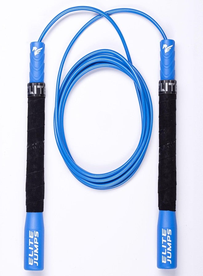 Elite Jumps EliteSRS (Blue/Blue) - Beginner Jump Rope for Adults - Fitness Cardio Training - Long Handles/Comfortable Foam Grip/Forgiving PVC Cord - Indoor or Outdoor Skipping - Pro Freestyle - Image 1