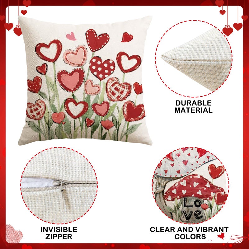 Artscope Valentine's Day Hugs and Kisses Throw Pillow Covers 18x18 Inch Set of 4, Valentine Wedding Red Pink Love Heart Decoration Pillow Cases for Home Sofa Couch - Image 4