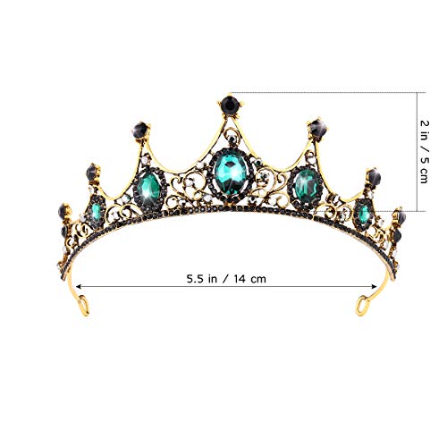 FRCOLOR Baroque Crown Green Rhinestone Crown Vintage Queen Crystal Princess for Women, Birthday Bridal Tiara for Wedding Pageant Prom Halloween (Green) - Image 3