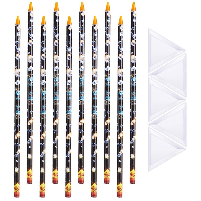 Blulu 10 Pcs Wax Pencil for Rhinestone Nail Point Drill Wax Pen Diamond Art Dotting Pen Self Adhesive Resin Picker Pencil Gem Picker Tool with 5 Pcs Triangular Bead Sorting Plate for Nail DIY Decor