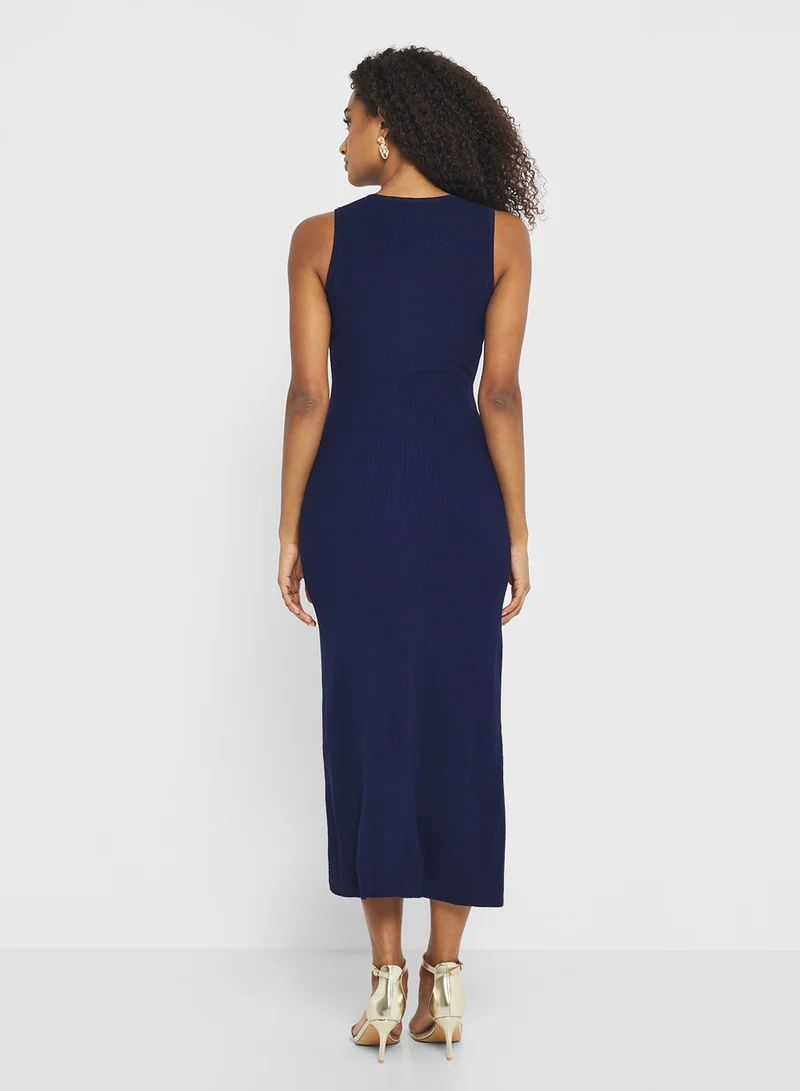 جينجر Classic Knitted Button Up Maxi Dress