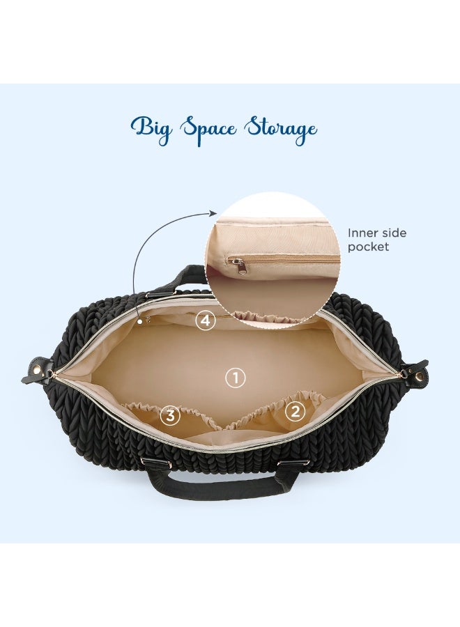 Little Story Luxe Knit Diaper Bag with Clutch - Black - Image 4