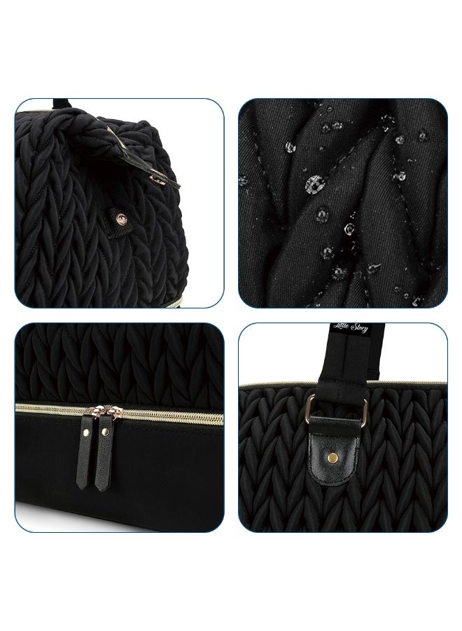 Little Story Luxe Knit Diaper Bag with Clutch - Black - Image 5