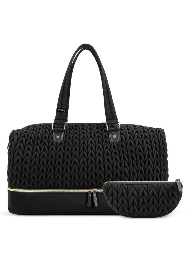 Little Story Luxe Knit Diaper Bag with Clutch - Black - Image 1
