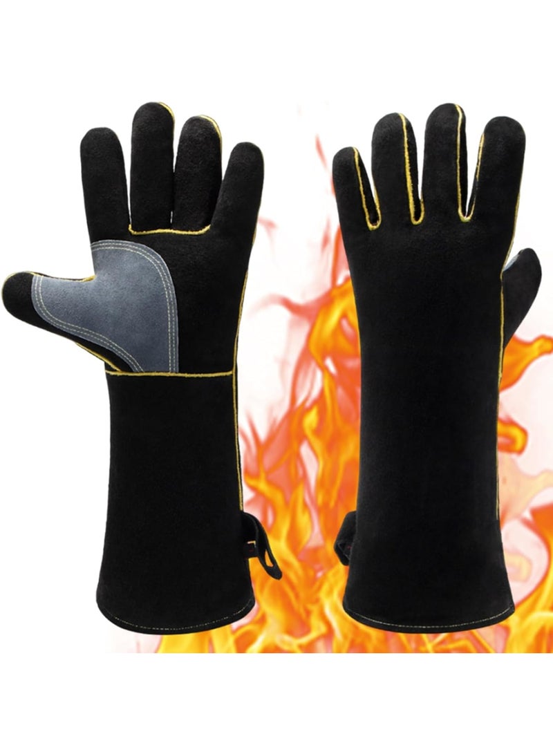 KASTWAVE Leather Welding Gloves, Heat Fire Resistant Safety Mitts, Heat Resistant Fire Resistant, Long Sleeve Insulated Lining for High Temperature Work/Welding/Gardening/Oven/Grill/Fireplace/Baking - Image 1