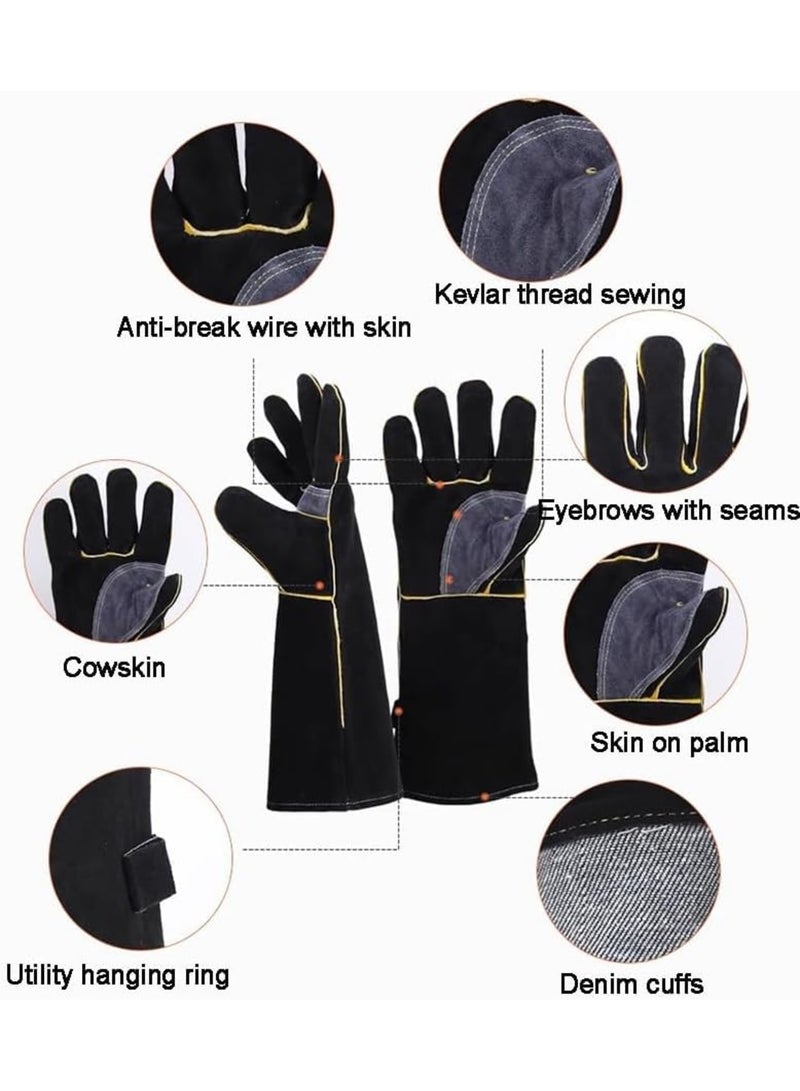 KASTWAVE Leather Welding Gloves, Heat Fire Resistant Safety Mitts, Heat Resistant Fire Resistant, Long Sleeve Insulated Lining for High Temperature Work/Welding/Gardening/Oven/Grill/Fireplace/Baking - Image 4