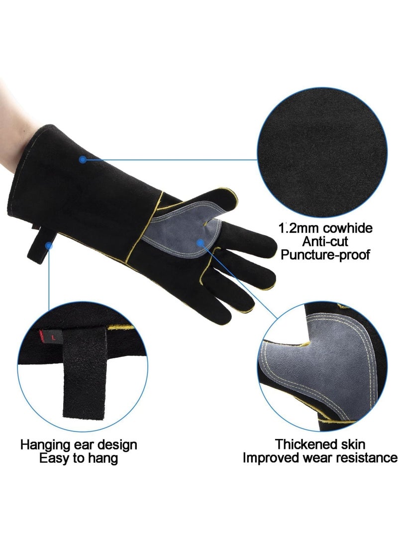 KASTWAVE Leather Welding Gloves, Heat Fire Resistant Safety Mitts, Heat Resistant Fire Resistant, Long Sleeve Insulated Lining for High Temperature Work/Welding/Gardening/Oven/Grill/Fireplace/Baking - Image 3
