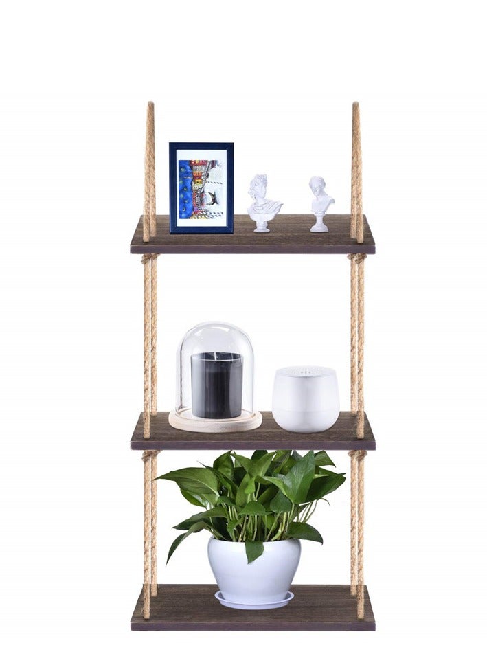 MIXDE 3 Tier Boho Wall Decor Hanging Plant Shelf - Dark Brown