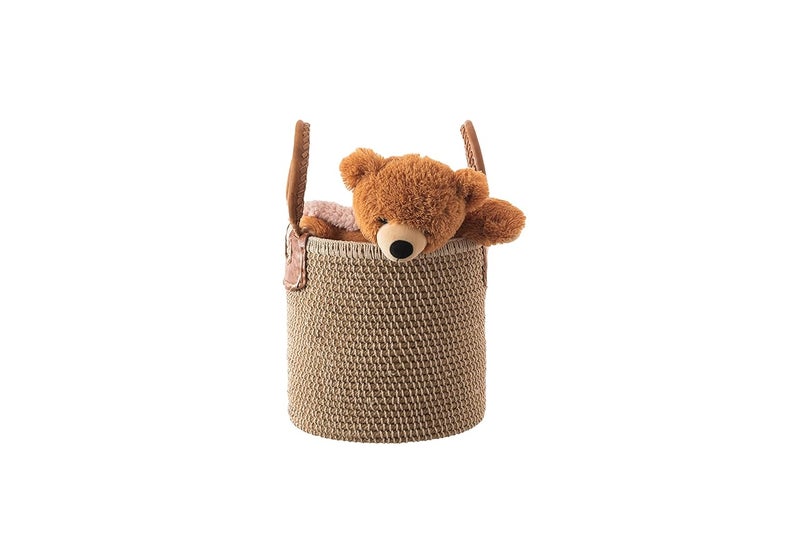 India Craft Art Handcrafted Natural Jute Beige/Brown Laundry Bohemian Multipurpose Toys/Books/Clothes/Utility Storage Basket - Small Size  - Image 1
