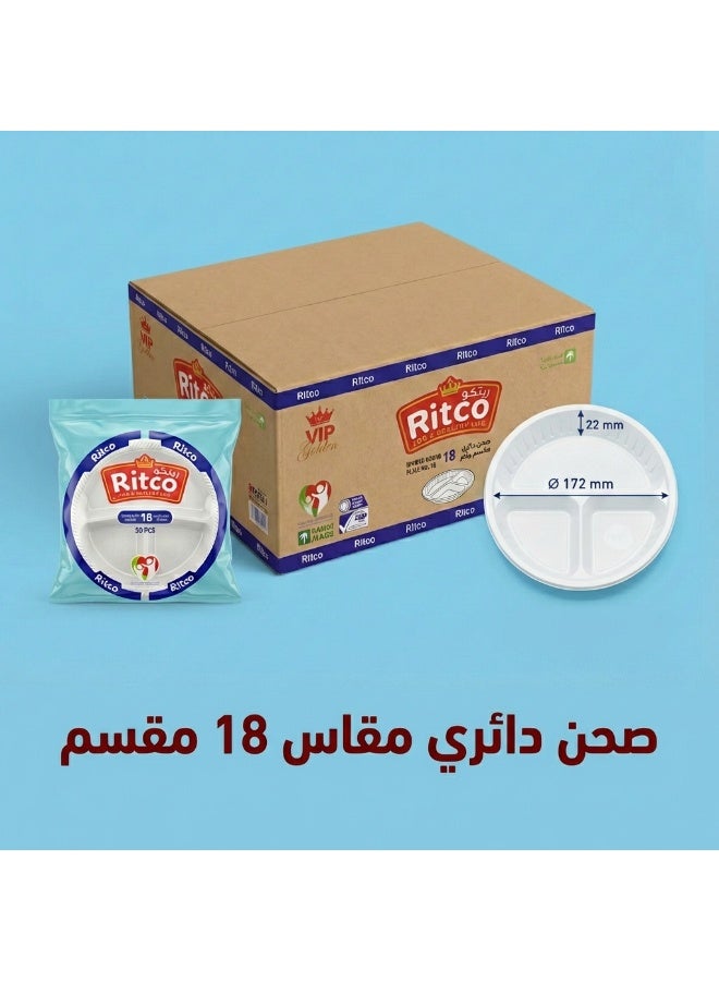Ritco Carton Of Round Plastic Plates Divided, Size 18 (1000 Plates/Carton) - Image 3