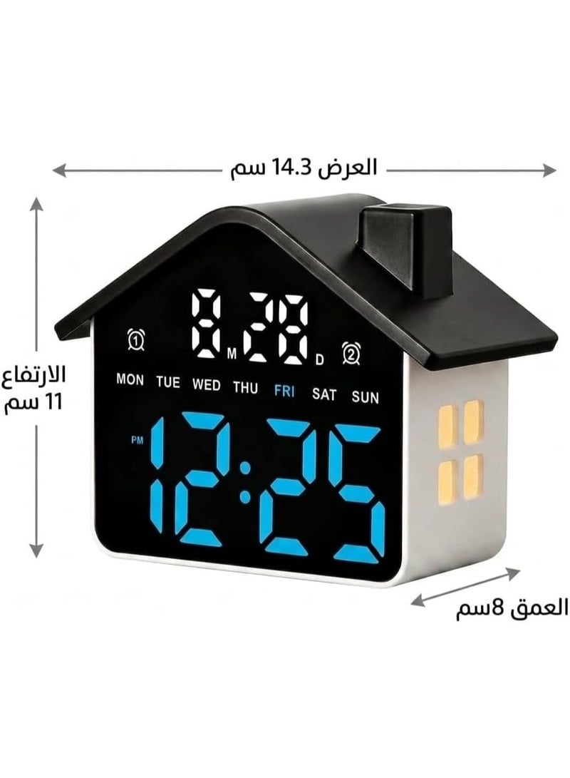 Digital LED alarm clock with ambient lighting; large display showing time, date, and day; modern home design; tabletop clock for bedroom and office; dual alarm with decorative night light. (Black, Blue) - Image 2