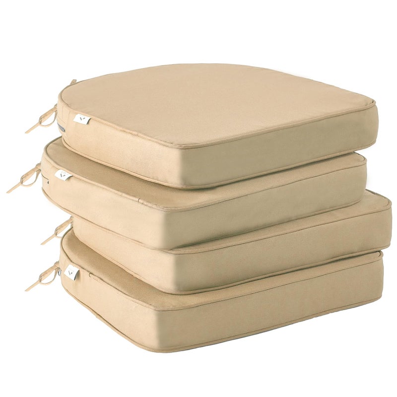 IPYNBAP Outdoor Chair Cushions Set of 4 Waterproof Outdoor Seat Cushions for Patio Furniture Patio Chair Cushion with Handle and Ties Round Out Door Chair Pads19 x 19 x 3 Beige