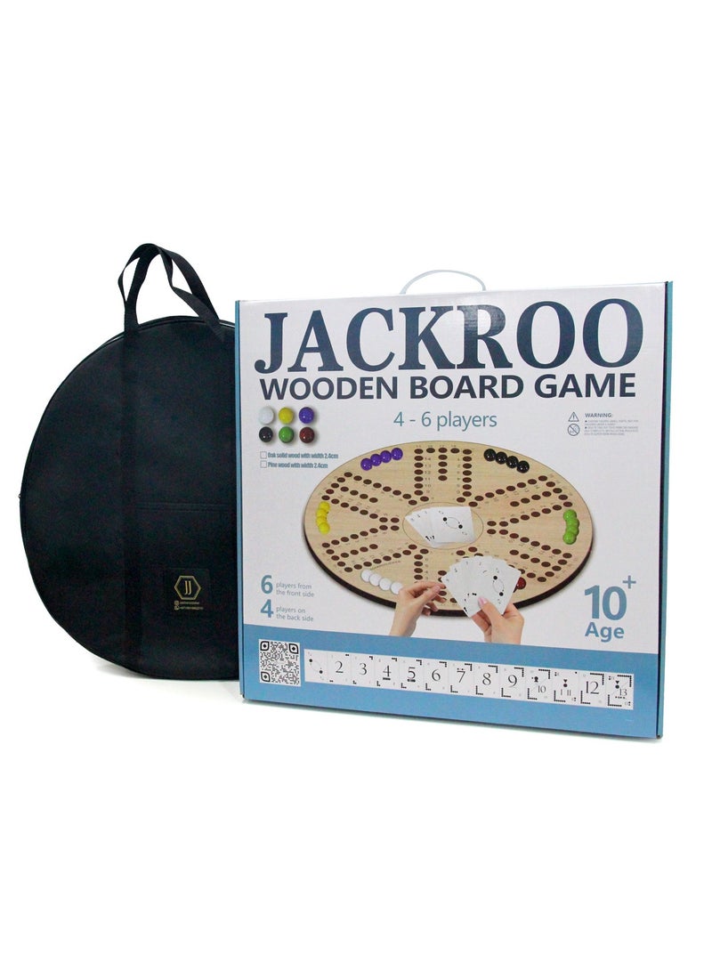 جاكارو جوكر لعبة جاكاروا ثنائية الوجه من خشب الصنوبر الصلب لـ 4 و 6 لاعبين، جانبان جاكاروا مع كرات زجاجية، بطاقات لعب وحقيبة حمل - Image 1