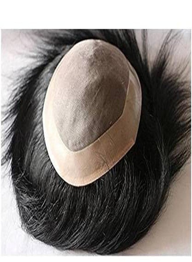 Osking Patch Black Color 7.5 Fine Mono-filament Human Toupee Patch Wigs For Men & Boys- 7.5, Black Color Hair Extension Dark Brown) - Image 1
