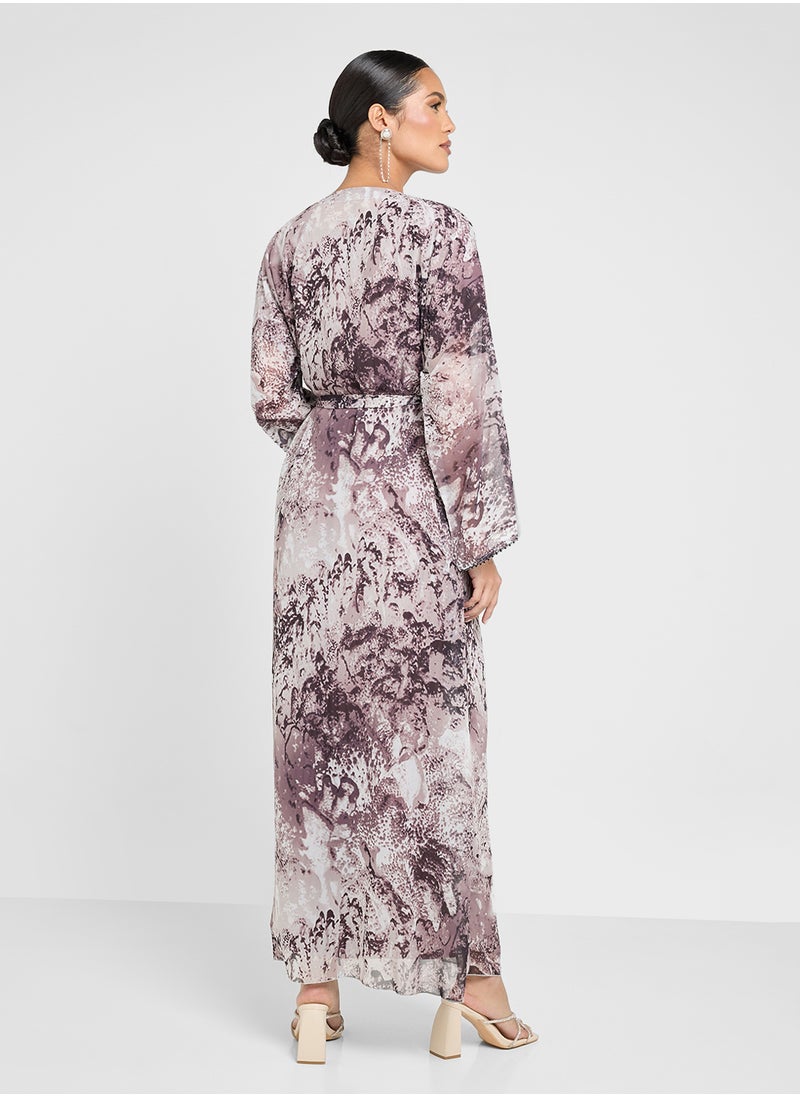 Khizana Printed Abaya With Pleated Inner & Sheila  - Image 2