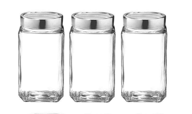 castanea Glass jars for kitchen storage 1kg set, Cube Jar 1000 ml, Airtight, Transparent, Pack of 3 - Image 5