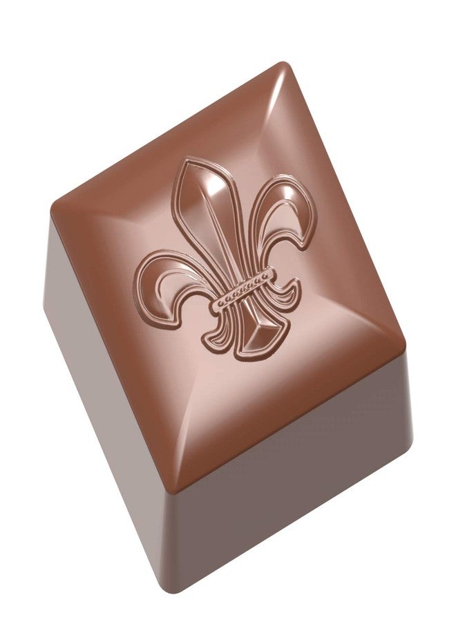 Chocolate World 1885 Polycarbonate Chocolate Mold Fleur-de-Lys Square Candy Mould with 24 Cavities, Each 26mm x 26mm x 16mm High - Image 1