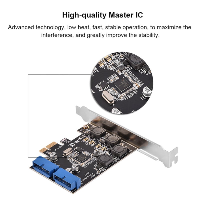 PCIe USB3.0 Expansion Card: PCI-E X1 Interface, 4 Independent Power Modules, 2 USB3.0 19Pin Headers - 4 Solid Capacitor Protection, Stable Data Transmission for Desktop PC USB Port Expansion - Image 3