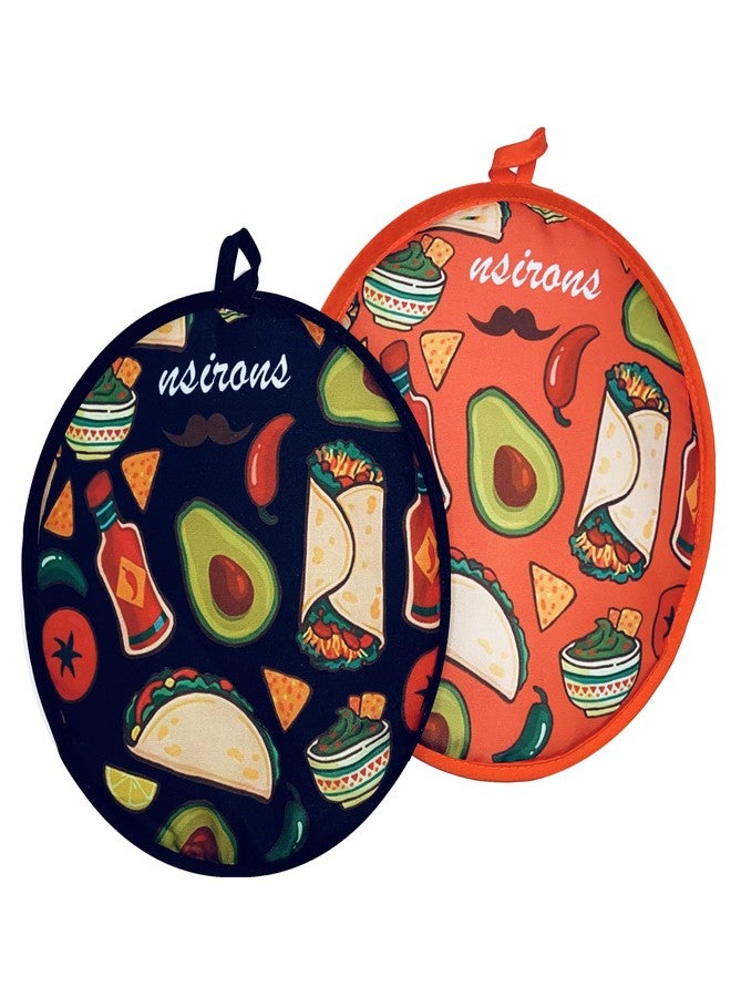 NSIRONS 2Pcs Tortilla Warmer, 12 Inch Insulated Microwave Safe Fabric Tortilla Warmer Pouch to Keep Food Warm for Corn Flour Taco Pizza Bread up to One Hour (2 pack Black&Orange) - Image 1