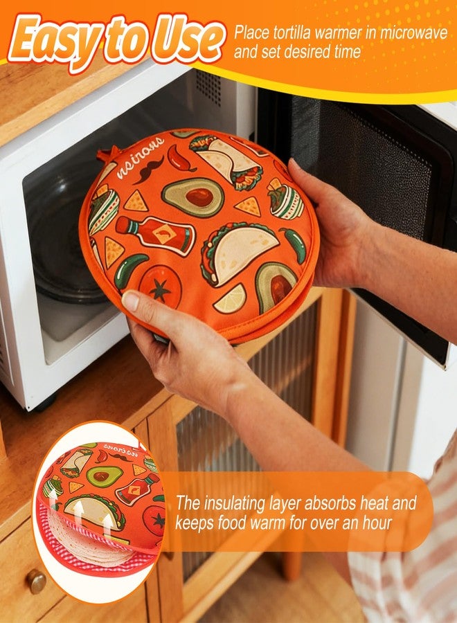 NSIRONS 2Pcs Tortilla Warmer, 12 Inch Insulated Microwave Safe Fabric Tortilla Warmer Pouch to Keep Food Warm for Corn Flour Taco Pizza Bread up to One Hour (2 pack Black&Orange) - Image 4