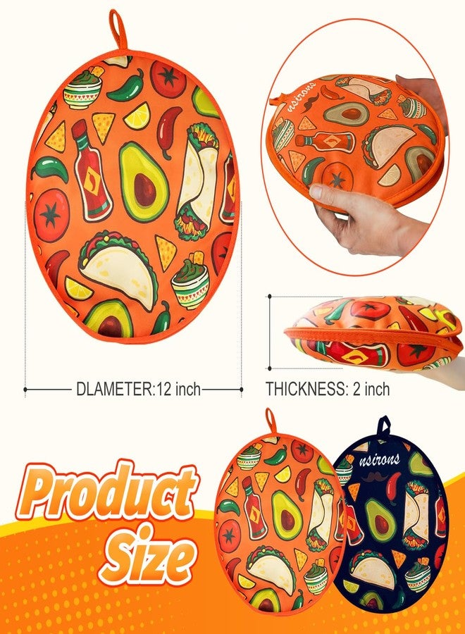 NSIRONS 2Pcs Tortilla Warmer, 12 Inch Insulated Microwave Safe Fabric Tortilla Warmer Pouch to Keep Food Warm for Corn Flour Taco Pizza Bread up to One Hour (2 pack Black&Orange) - Image 2
