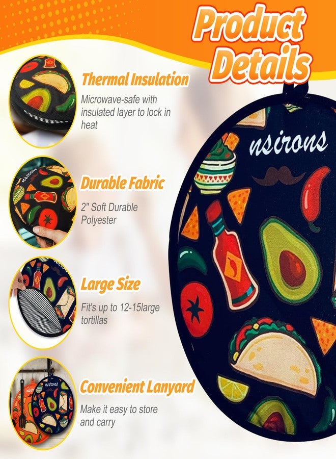 NSIRONS 2Pcs Tortilla Warmer, 12 Inch Insulated Microwave Safe Fabric Tortilla Warmer Pouch to Keep Food Warm for Corn Flour Taco Pizza Bread up to One Hour (2 pack Black&Orange) - Image 3