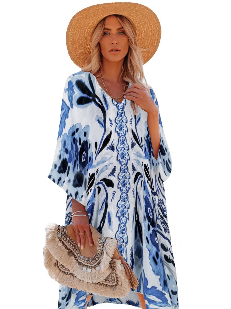 Moss Rose Women's Swimsuit Cover up Beach Kaftan for Bathing Suit with Floral Pattern - Image 1