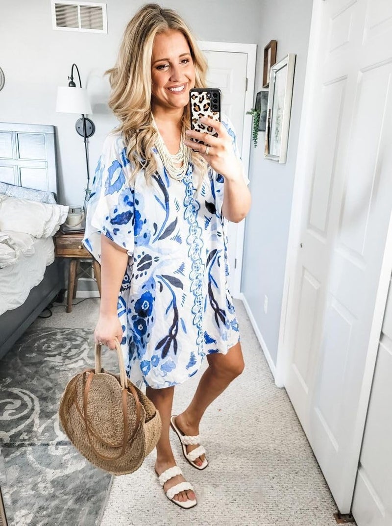 Moss Rose Women's Swimsuit Cover up Beach Kaftan for Bathing Suit with Floral Pattern - Image 4