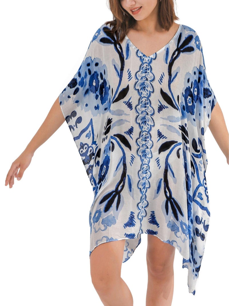 Moss Rose Women's Swimsuit Cover up Beach Kaftan for Bathing Suit with Floral Pattern - Image 2