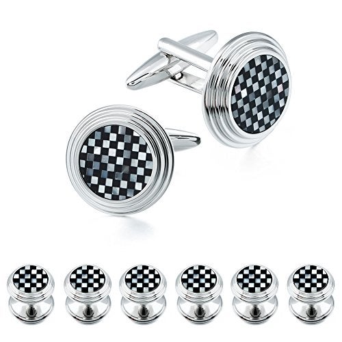 HAWSON Cufflinks and Tuxedo Studs Set with Gift Box, Silver and Gold Tone Cuff Links for Men's Shirt Wedding Business - Image 1