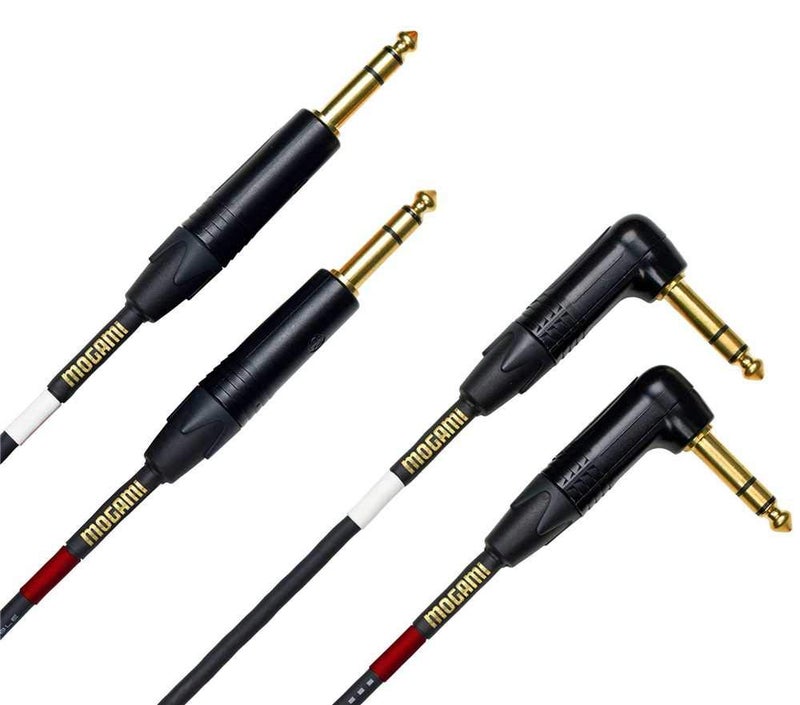 Mogami Gold Key SB10R Balanced Stereo Keyboard Instrument Cable 14 TRS Male Plugs Gold Contacts Dual Right Angle to Dual Straight Connectors 10 Foot