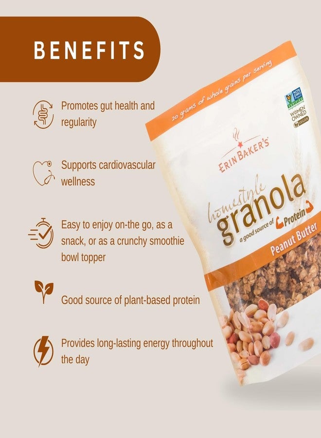 Erin Baker's Homestyle Granola Cereal with Ancient Grains, Peanut Butter - Made from Natural Ingredients, Source of Plant-Based Protein - Vegan Friendly, Non-GMO, 12oz Bags, 6-Pack - Image 4