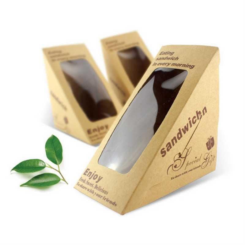 Hygiene Packaging عبوات ساندويتش مثلثة 50 قطعة مع نافذة من ورق كرافت - Image 1