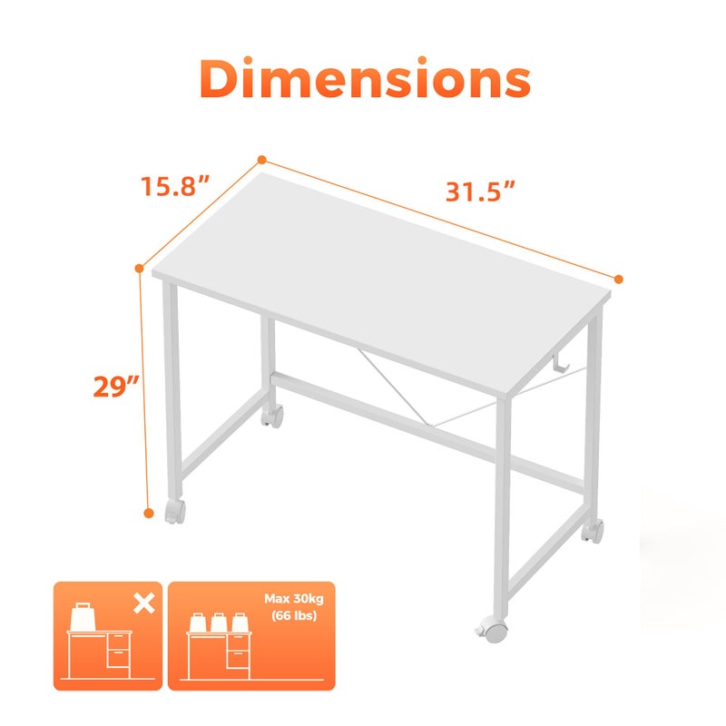 Mericonia Rolling Computer Desk with Wheels, Gaming Desk for Small Spaces, Modern Simple Style Table for Home Office, Study Writing Table - Image 5