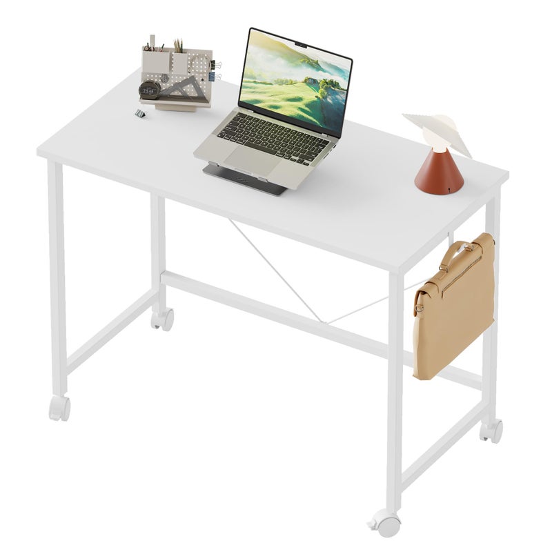 Mericonia Rolling Computer Desk with Wheels, Gaming Desk for Small Spaces, Modern Simple Style Table for Home Office, Study Writing Table - Image 1