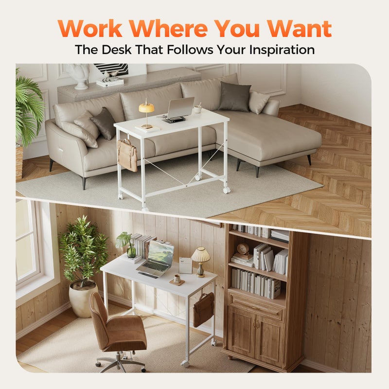 Mericonia Rolling Computer Desk with Wheels, Gaming Desk for Small Spaces, Modern Simple Style Table for Home Office, Study Writing Table - Image 2
