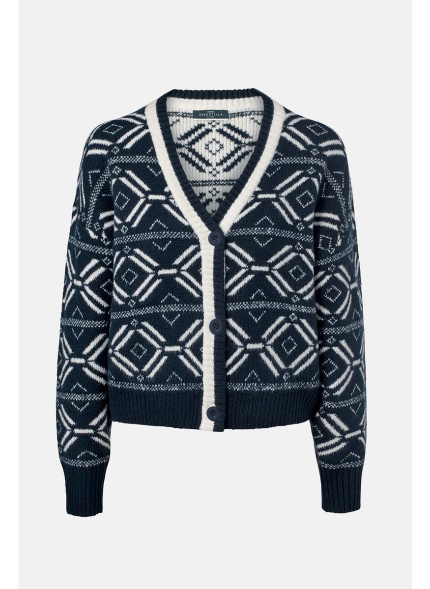 Tchibo Women V-neck Norwegian Pattern Cardigan, Navy  - Image 2