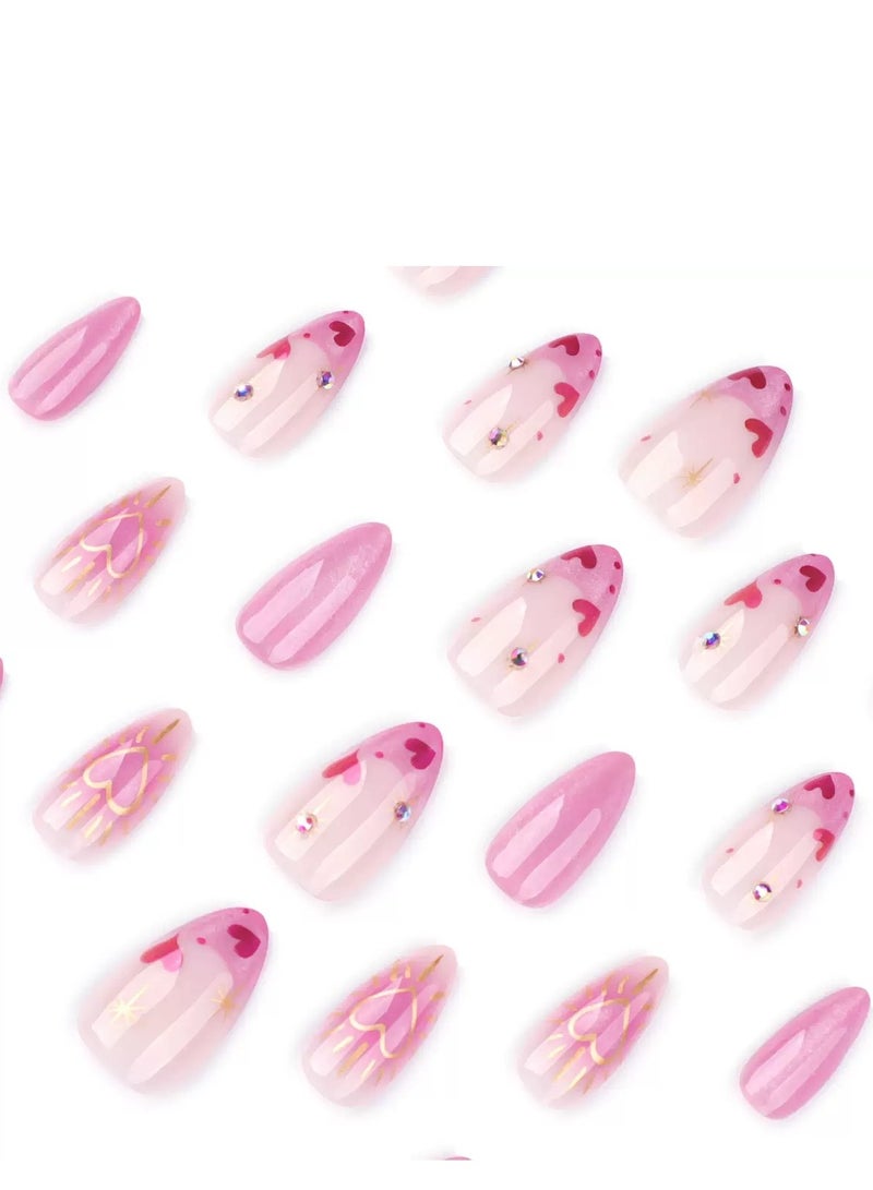 جوسكوين أظافر لاصقة، 24 قطعة، أظافر كرزية وردية ناعمة بأسلوب فرنسي مع تأثير جليتر عين القطة المذهل، وزينة أظافر على شكل قلب رقيق، وتصميم أنيق بشكل لوزي، وبرائص أظافر قابلة لإعادة الاستخدام ومتينة، مع مجموعة غراء كاملة. - Image 3