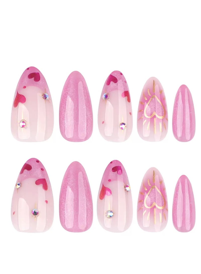 جوسكوين أظافر لاصقة، 24 قطعة، أظافر كرزية وردية ناعمة بأسلوب فرنسي مع تأثير جليتر عين القطة المذهل، وزينة أظافر على شكل قلب رقيق، وتصميم أنيق بشكل لوزي، وبرائص أظافر قابلة لإعادة الاستخدام ومتينة، مع مجموعة غراء كاملة. - Image 5